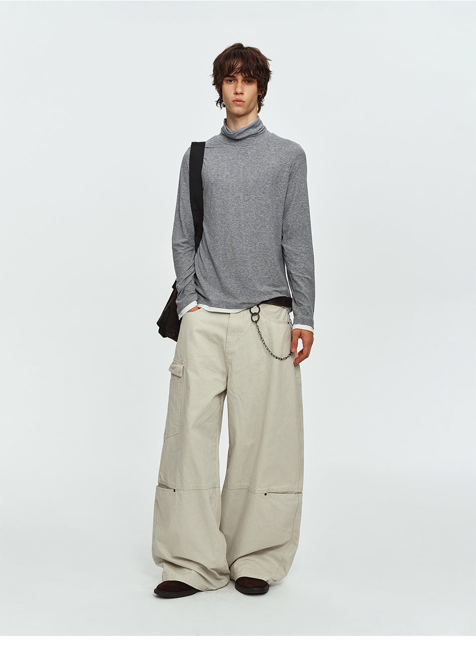 MADWITCH CONTRAST-LAYERED LYOCELL HIGH-NECK SLIM-FIT LONGSLEEVE TEE #AW26144
