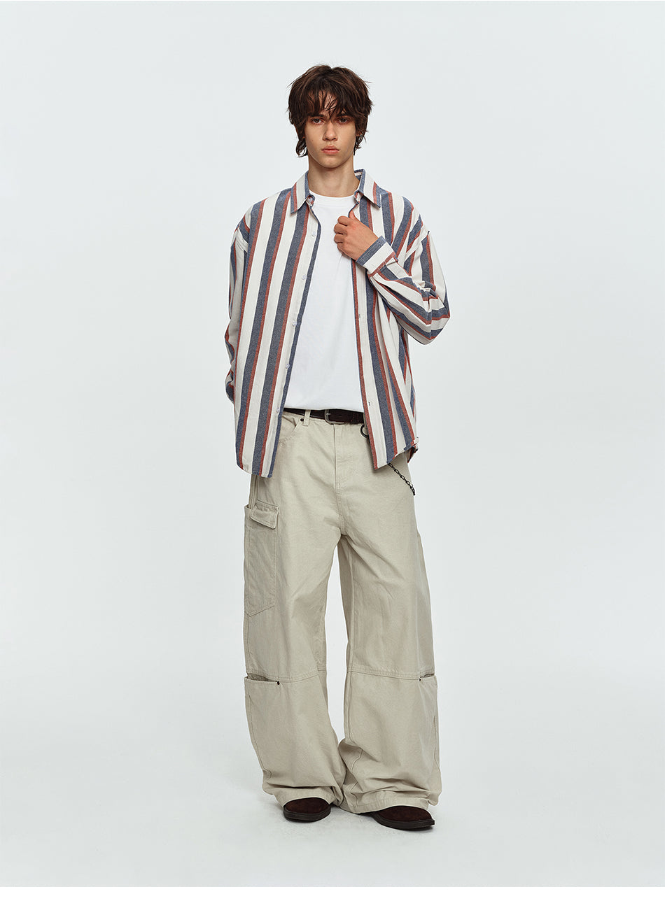 MADWITCH RED-AND-BLUE STRIPED OVERSIZED SHIRT #B302