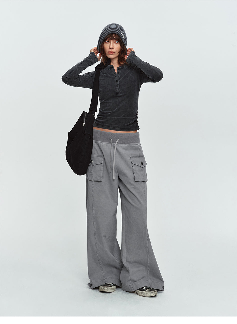 MADWITCH OVERSIZED-POCKET DRAWSTRING WIDE-LEG CARGO PANTS #DR6316