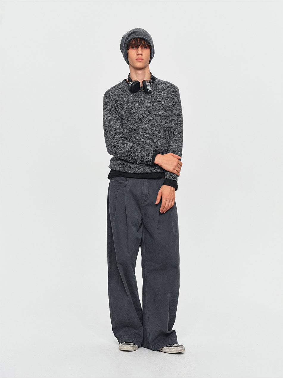 MADWITCH TEXTURED MARLED WOOL-BLEND HENLEY SWEATER #11826