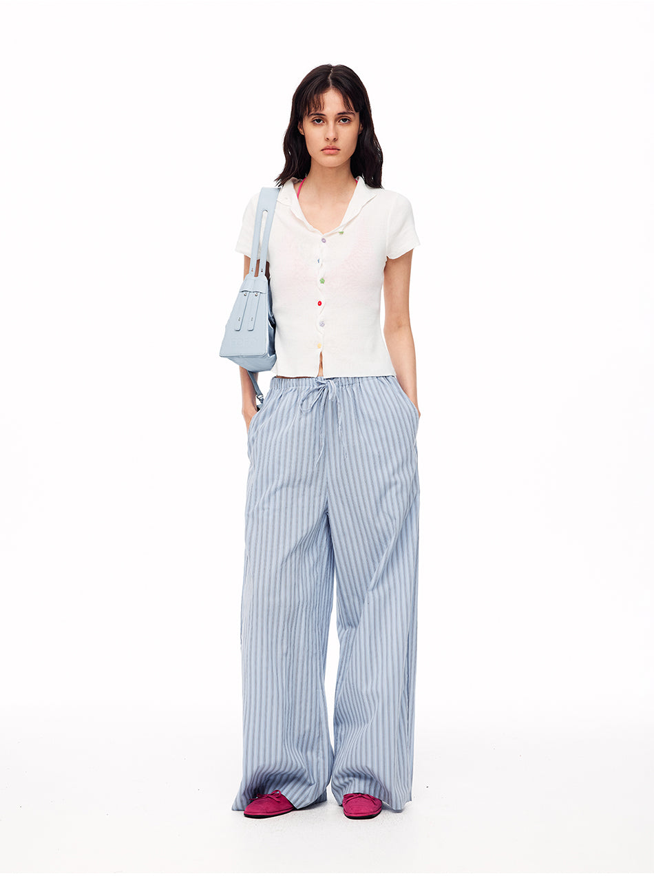 MADWITCH SCALLOPED PLACKET FLORAL BUTTON KNIT TEE #TX458