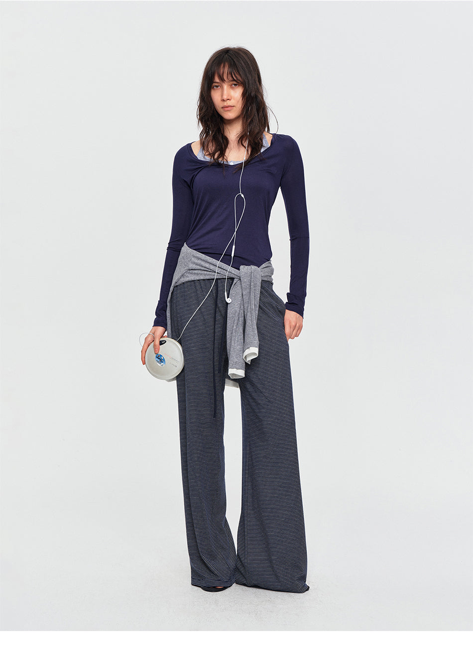 MADWITCH STRIPED LYOCELL WIDE-LEG TROUSERS #CN61103