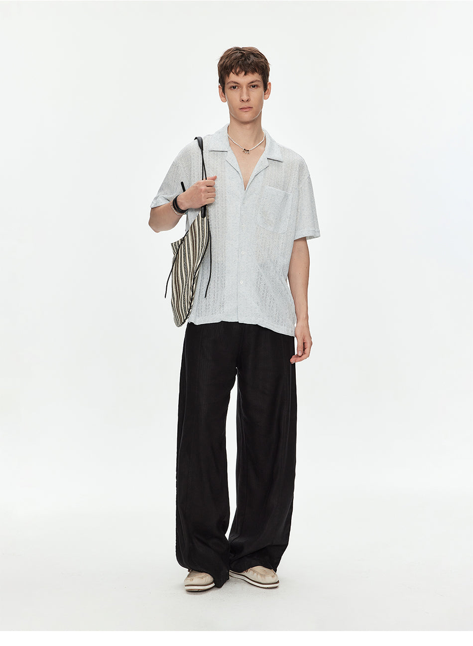 MADWITCH LINEN TEXTURE CUBA COLLAR SHIRT #C2651C26