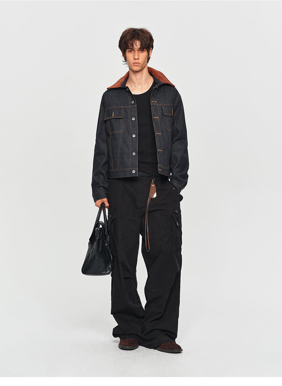 MADWITCH PONY-HAIR COLLAR DUAL-POCKET DENIM JACKET #2606WT3027