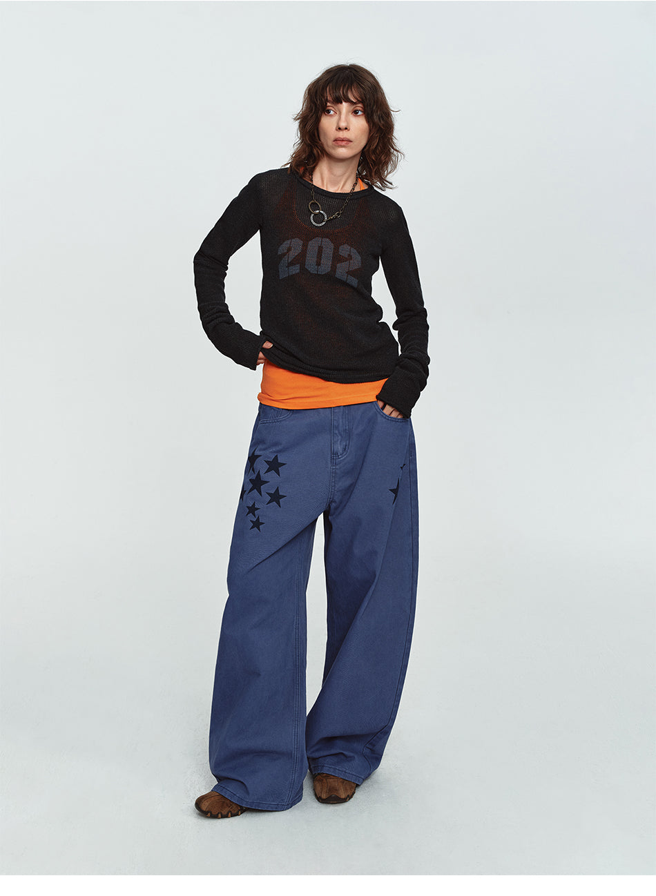 MADWITCH MESH GRAPHIC CROPPED SWEATER #MYC032