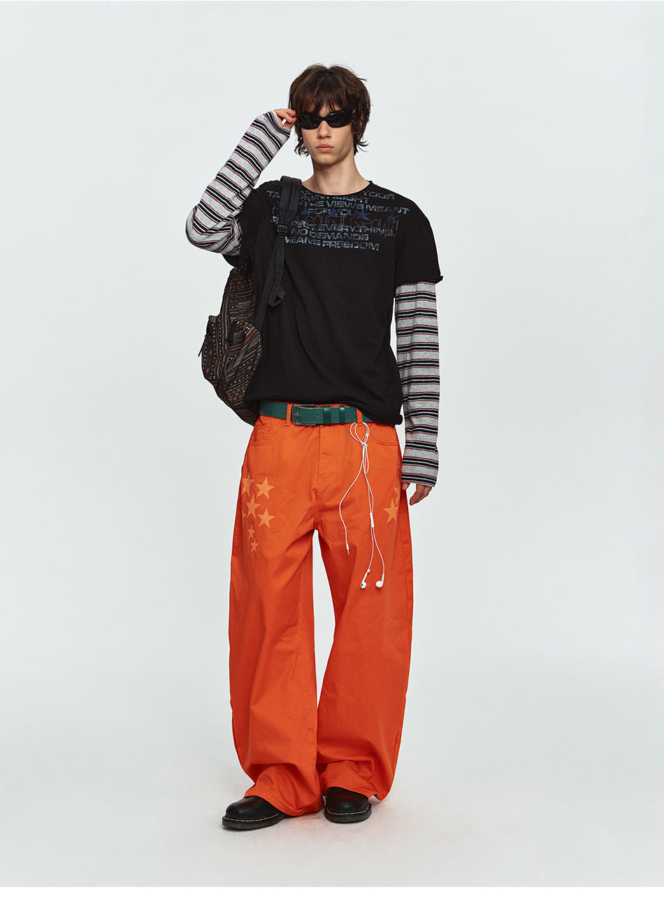 MADWITCH STRIPED-LAYERED LETTER-PRINT LONG-SLEEVE T-SHIRT #TC186