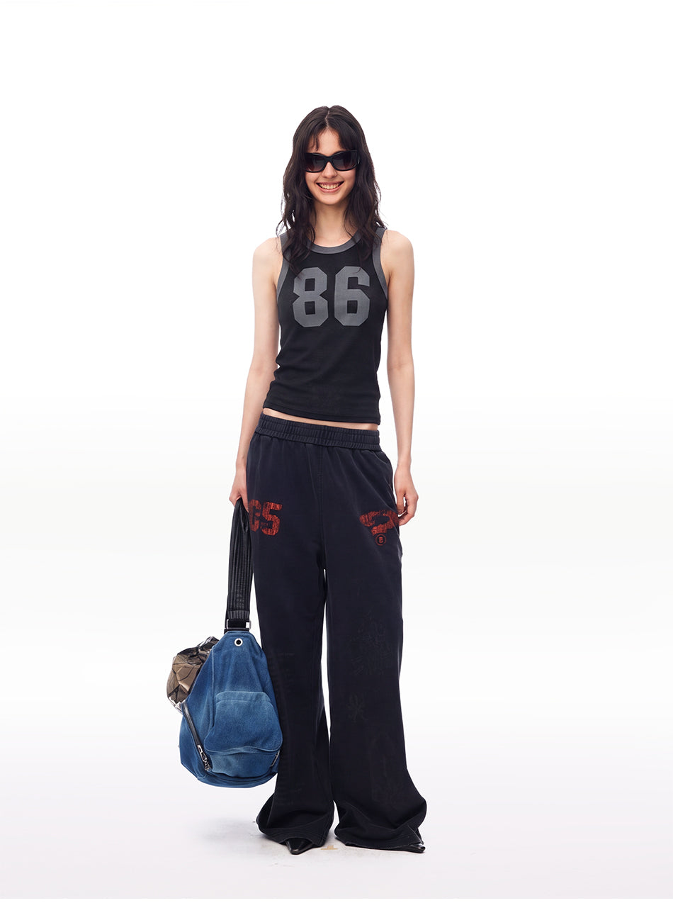 MADWITCH CONTRAST-TRIM GRAPHIC RIBBED CROPPED TANK TOP #BC165N