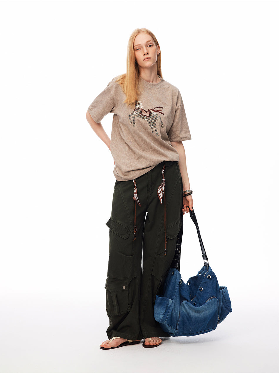 MADWITCH WASHED CURVED-LEG CARGO TROUSERS #5869