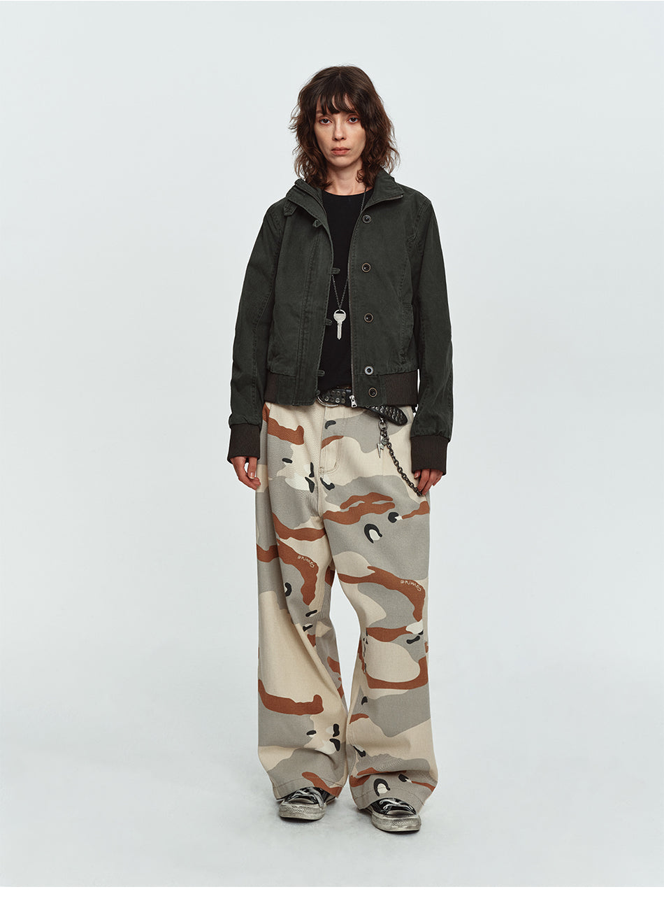 MADWITCH DESERT-CAMO WIDE-LEG RELAXED PANTS #Z353