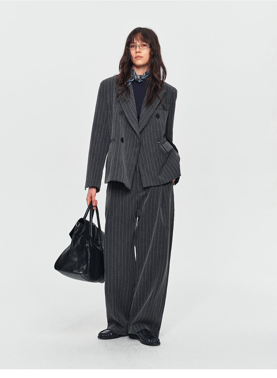 MADWITCH STRIPED DOUBLE-BREASTED OVERSIZED BLAZER #AW26123