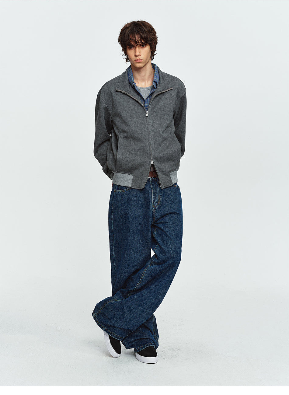 MADWITCH COLOR-BLOCK STAND-COLLAR RELAXED ZIP JACKET #AT605
