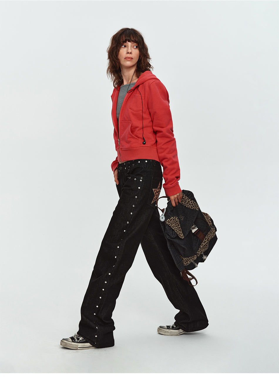 MADWITCH STUDDED LEOPARD-STAR FLARE JEANS #G60090