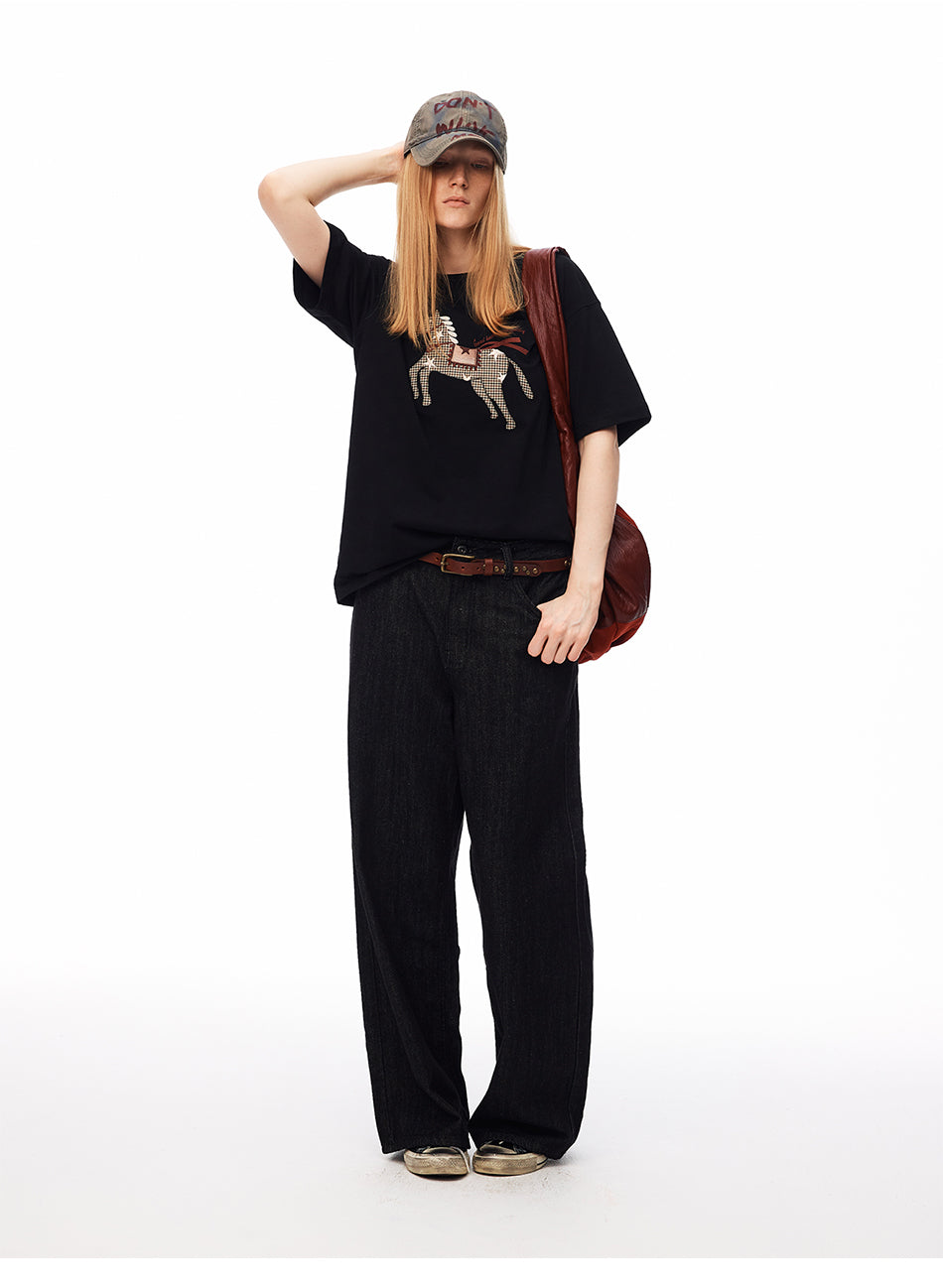 MADWITCH PLAID HORSE PATCH EMBROIDERED TEE #880898
