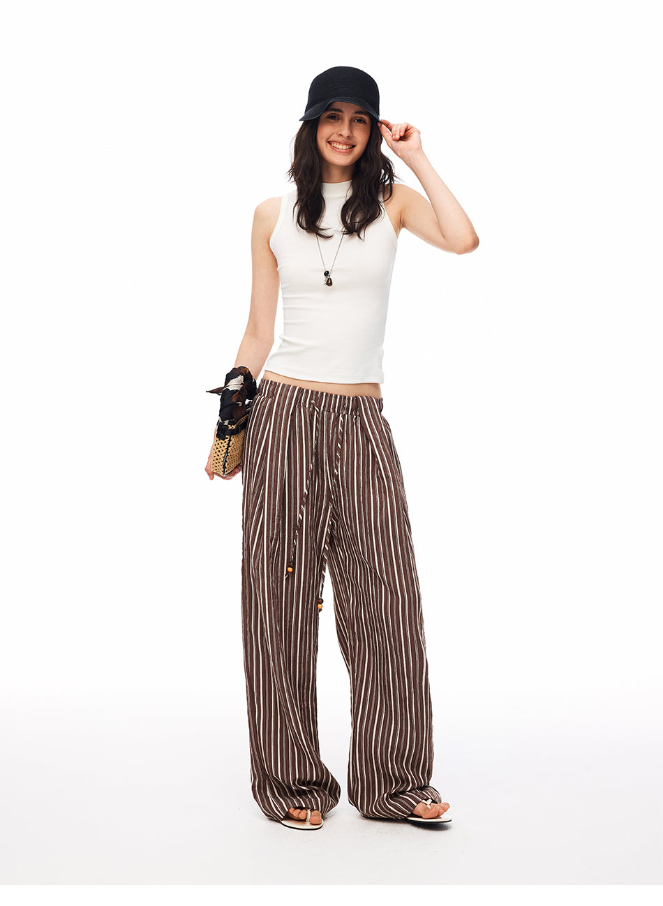 MADWITCH STRIPED LYOCELL-BLEND WIDE-LEG PANTS #CK61030