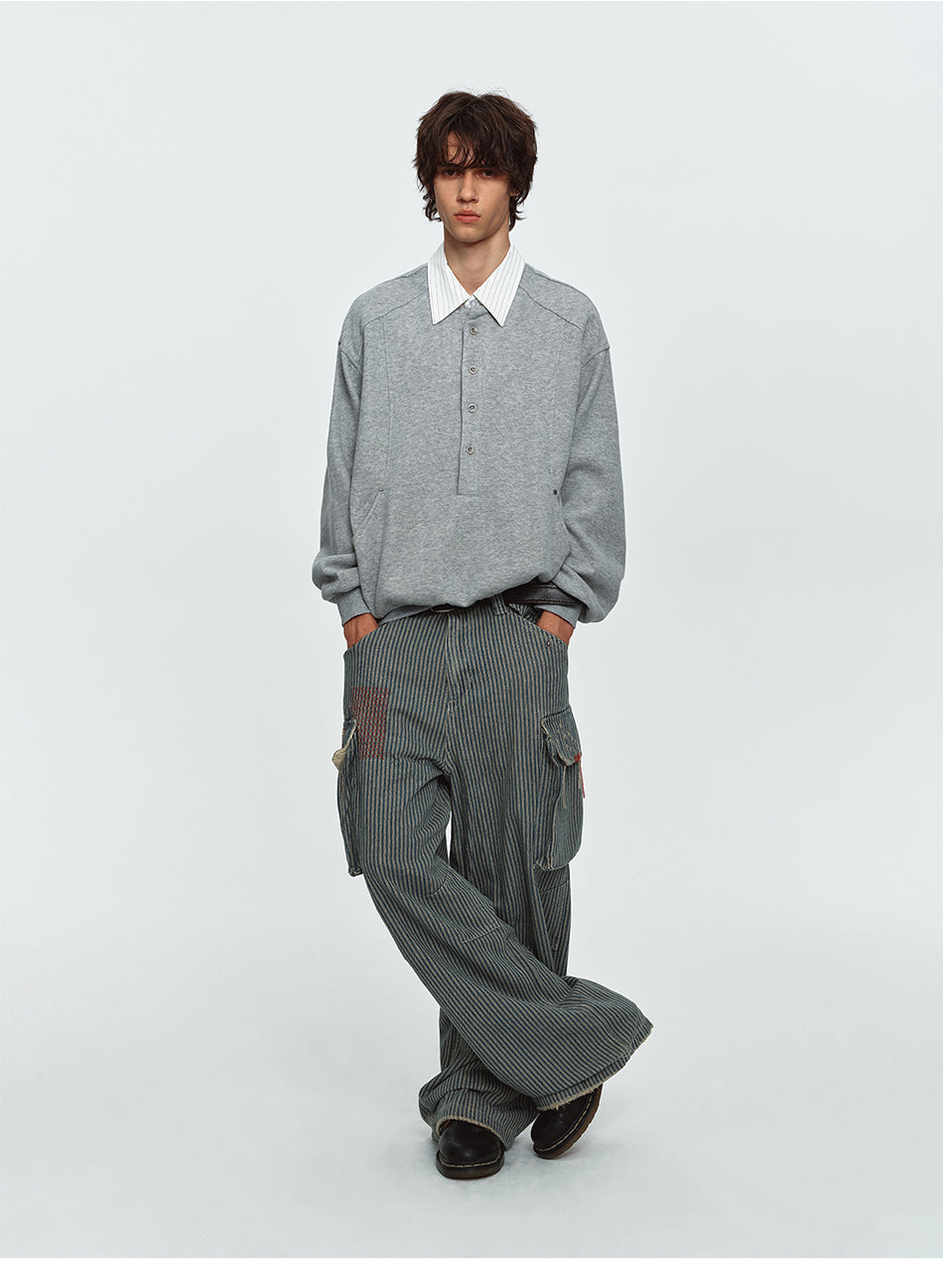 MADWITCH LAYERED HENLEY PREPPY RELAXED SWEATSHIRT #991508