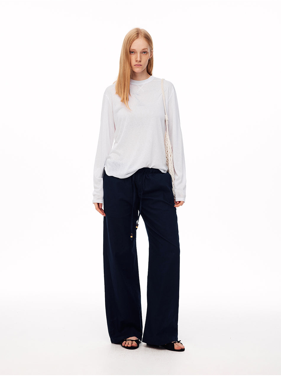 MADWITCH SLOUCHY LINEN-BLEND DRAWSTRING WIDE-LEG PANTS #CN61060