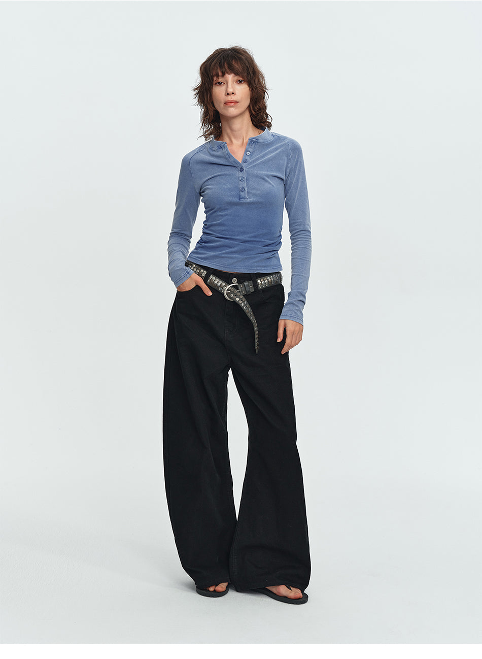 MADWITCH WASHED RAGLAN CROPPED HENLEY TOP #2026713