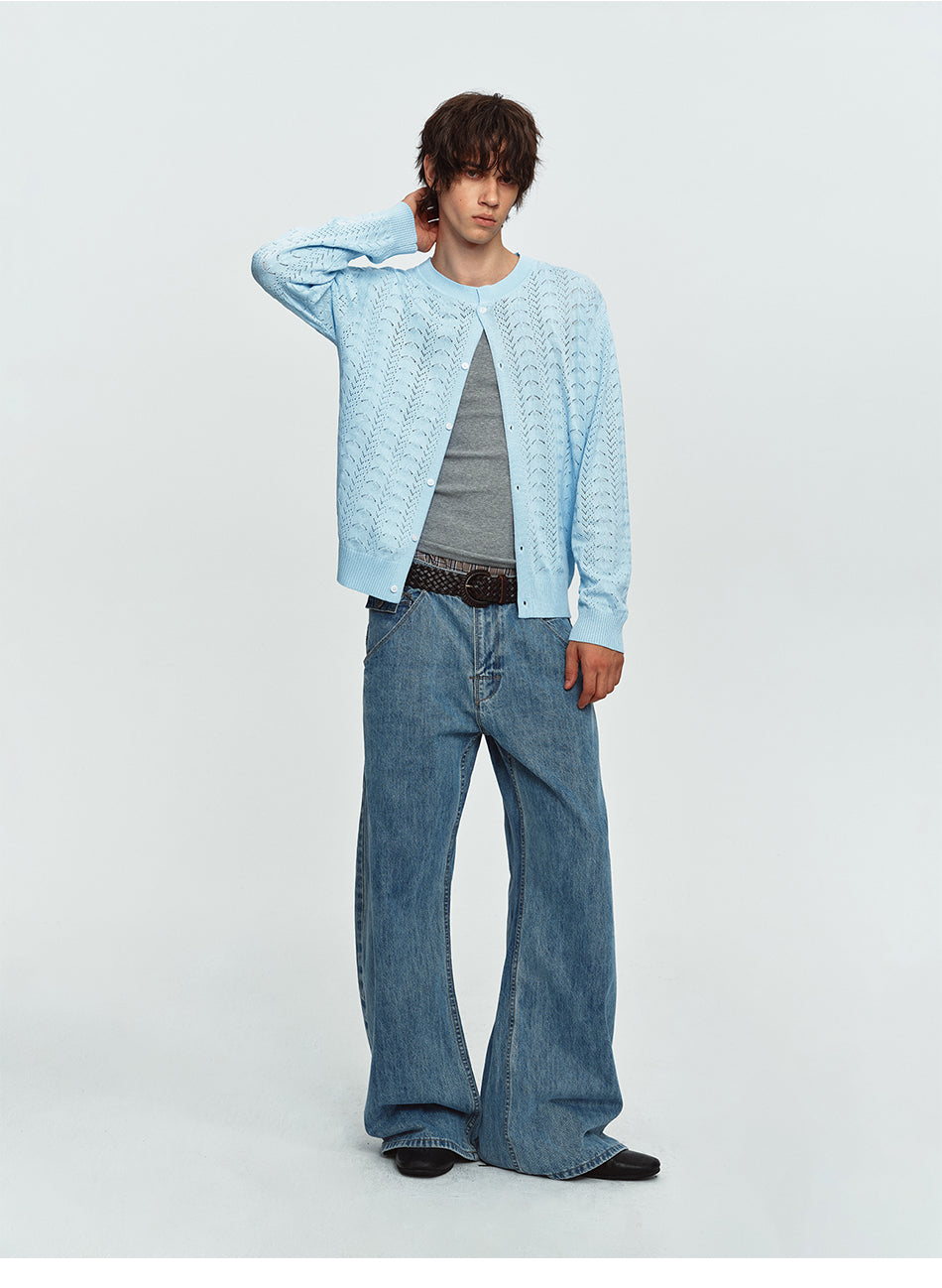 MADWITCH OPEN-KNIT JACQUARD RELAXED CARDIGAN SWEATER #MY527