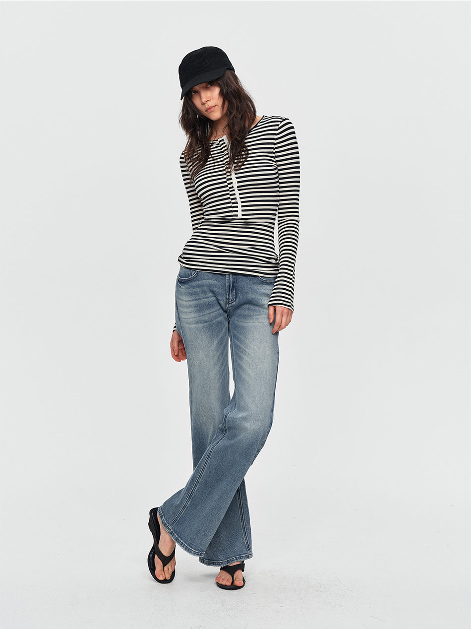 MADWITCH CONTRAST STRIPED HENLEY TEE #L2026288