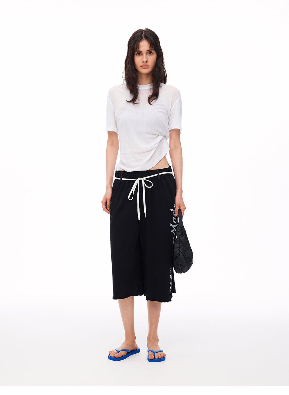 MADWITCH VINTAGE GRAPHIC RAW EDGE SWEAT CAPRI PANTS #CK280D
