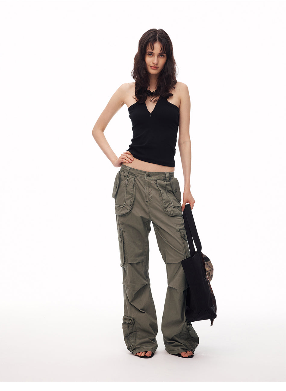 MADWITCH DECONSTRUCTED WASHED FLARE CARGO PANTS #CN61032
