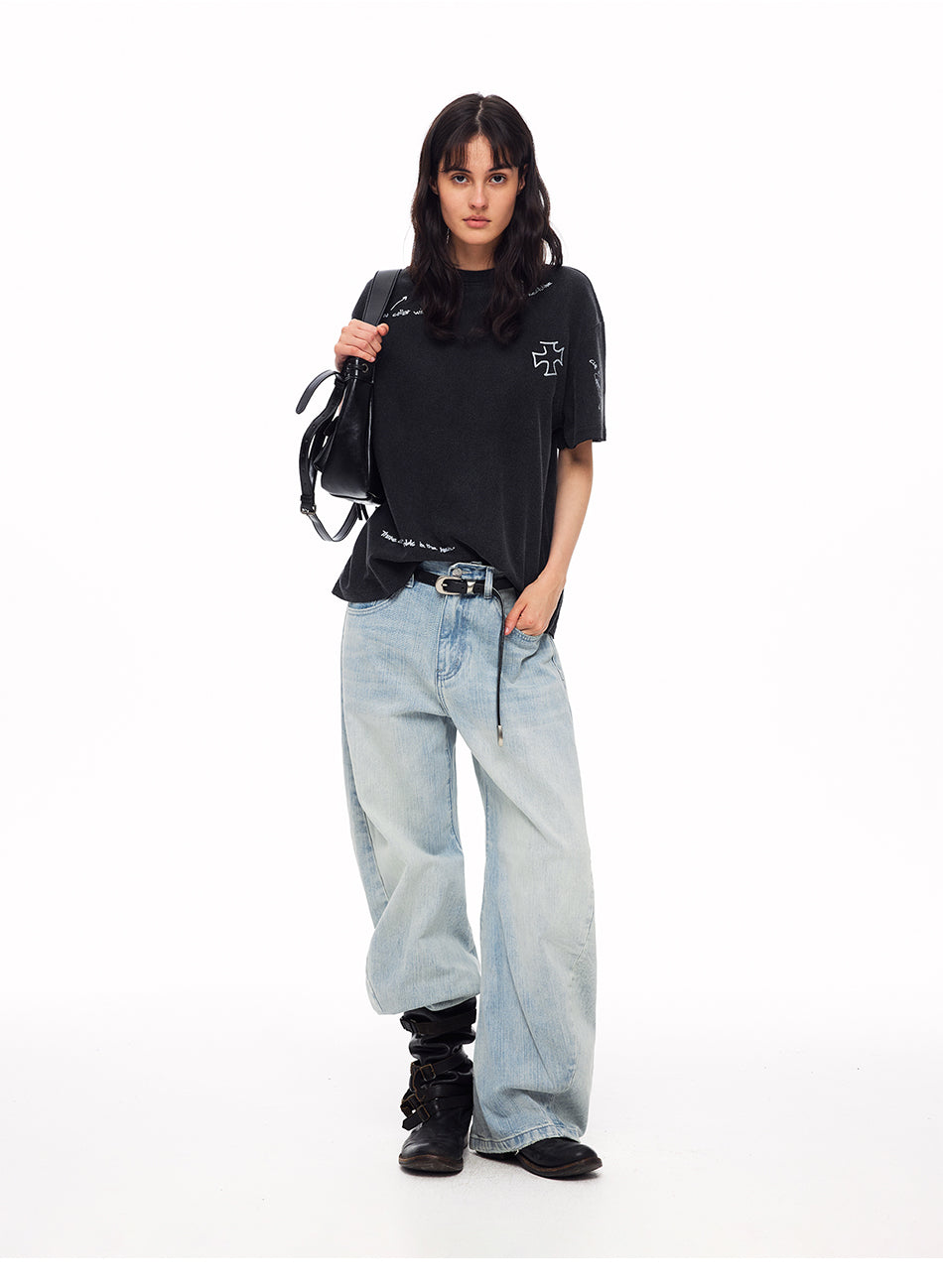 MADWITCH STUDDED WASHED CURVED JEANS #CK9837