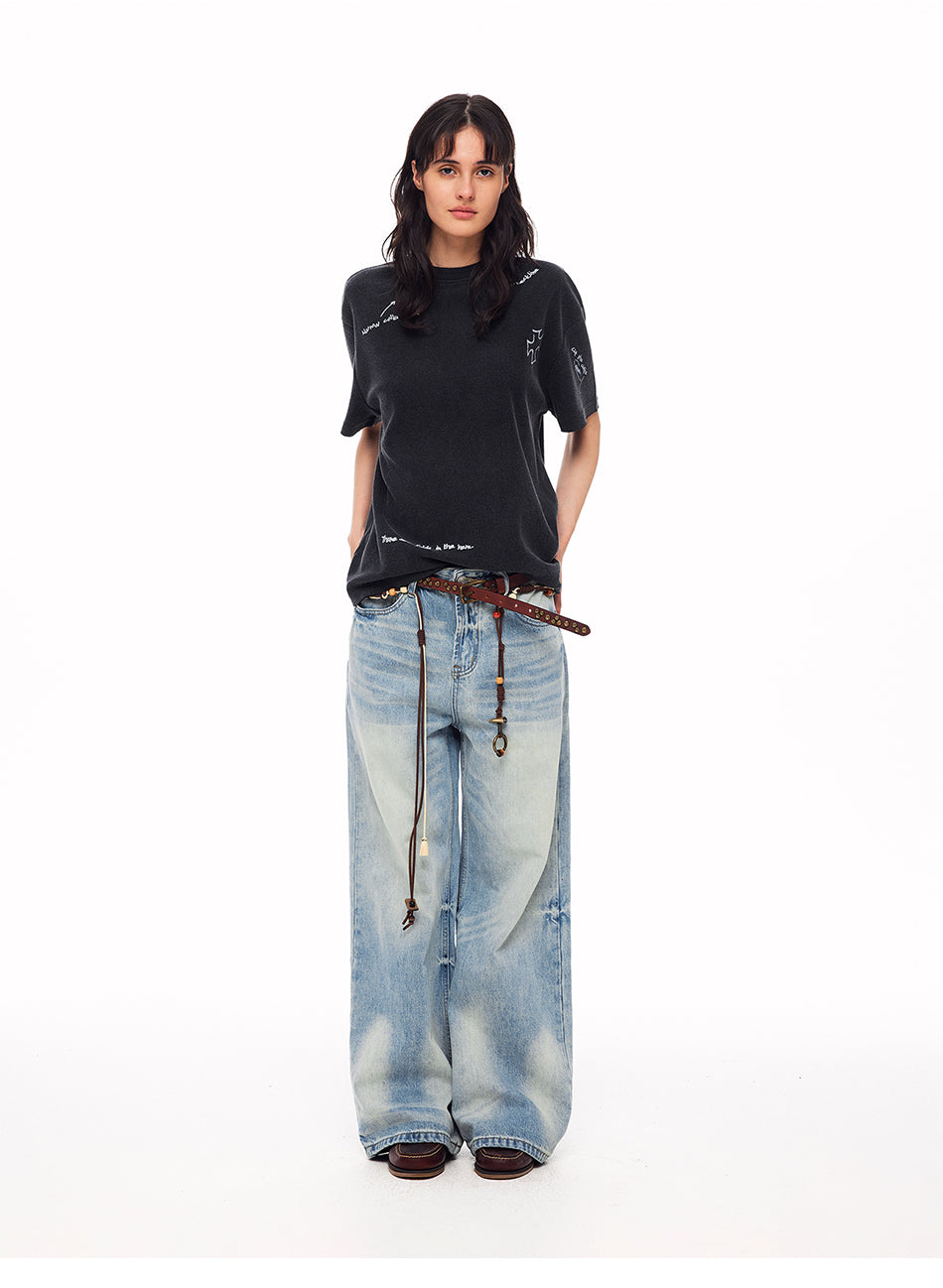 MADWITCH WASHED FLARED WIDE-LEG JEANS #XR9816