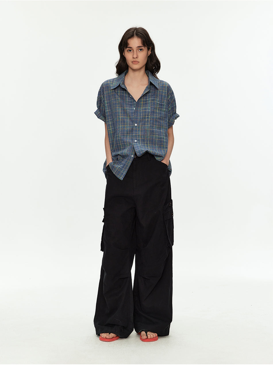 MADWITCH VINTAGE PLAID SHORT SLEEVE SHIRT #B171