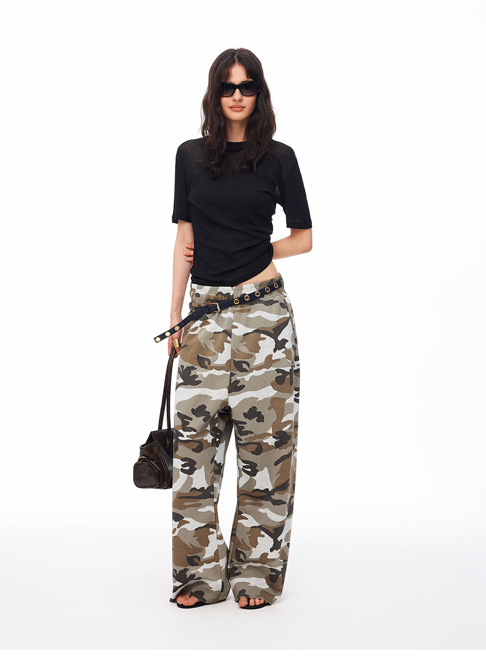 MADWITCH CAMO DRAWSTRING WIDE-LEG TROUSERS #CK61027