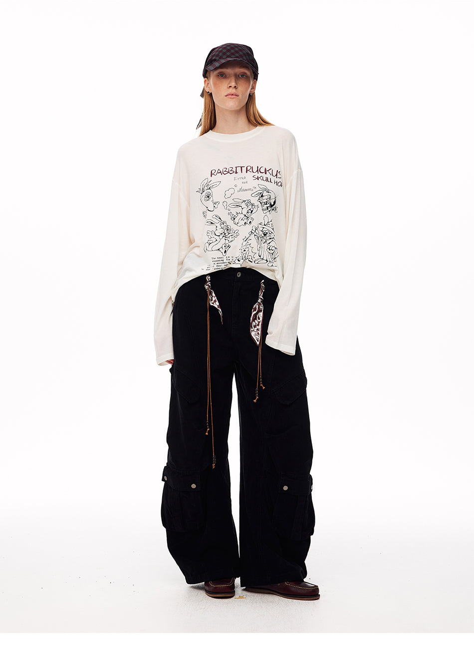 MADWITCH LOOSE RABBIT-PRINT LYOCELL LONG-SLEEVE T-SHIRT #N2191