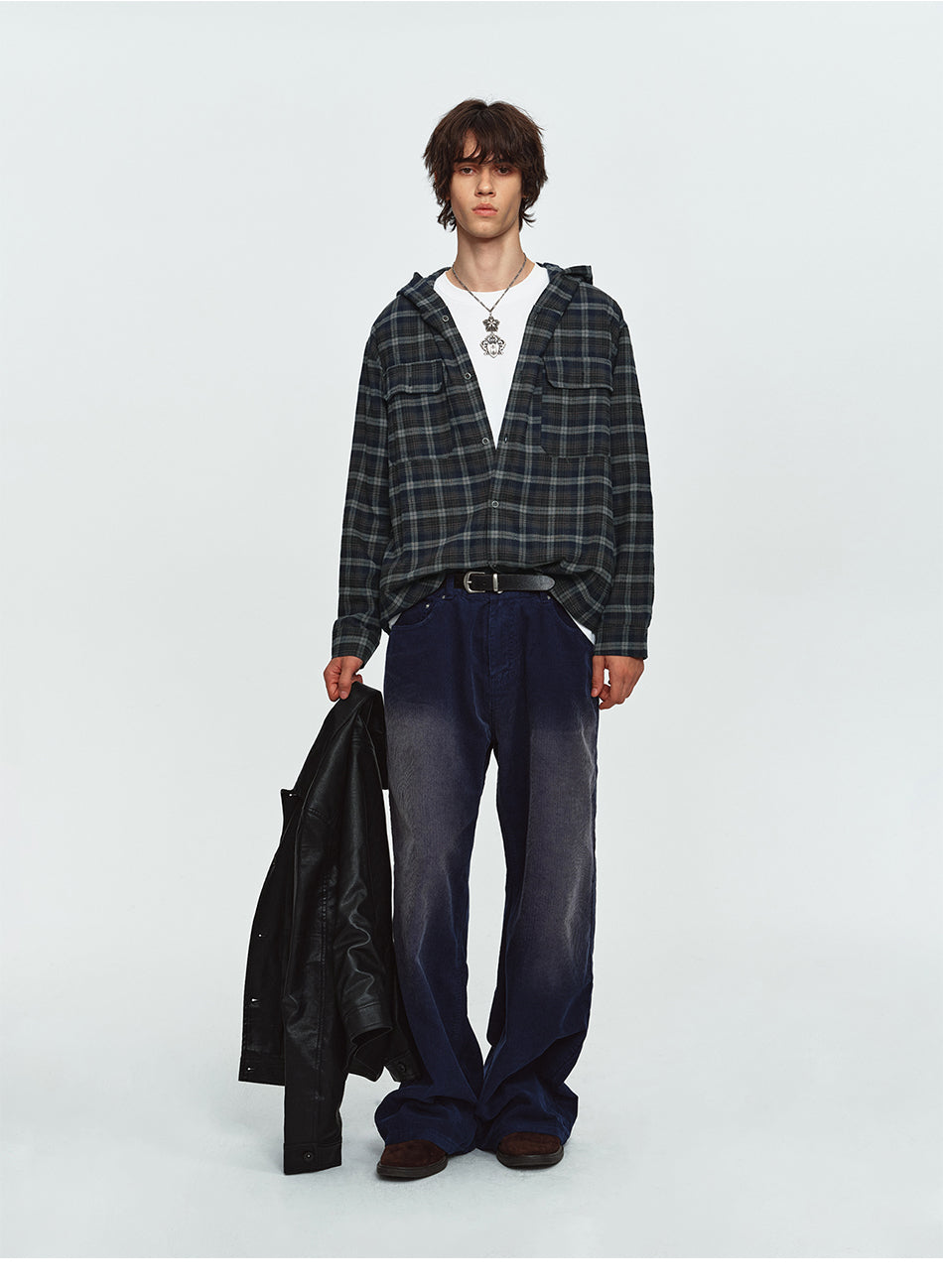 MADWITCH HOODED PLAID SHIRT JACKET #N2089