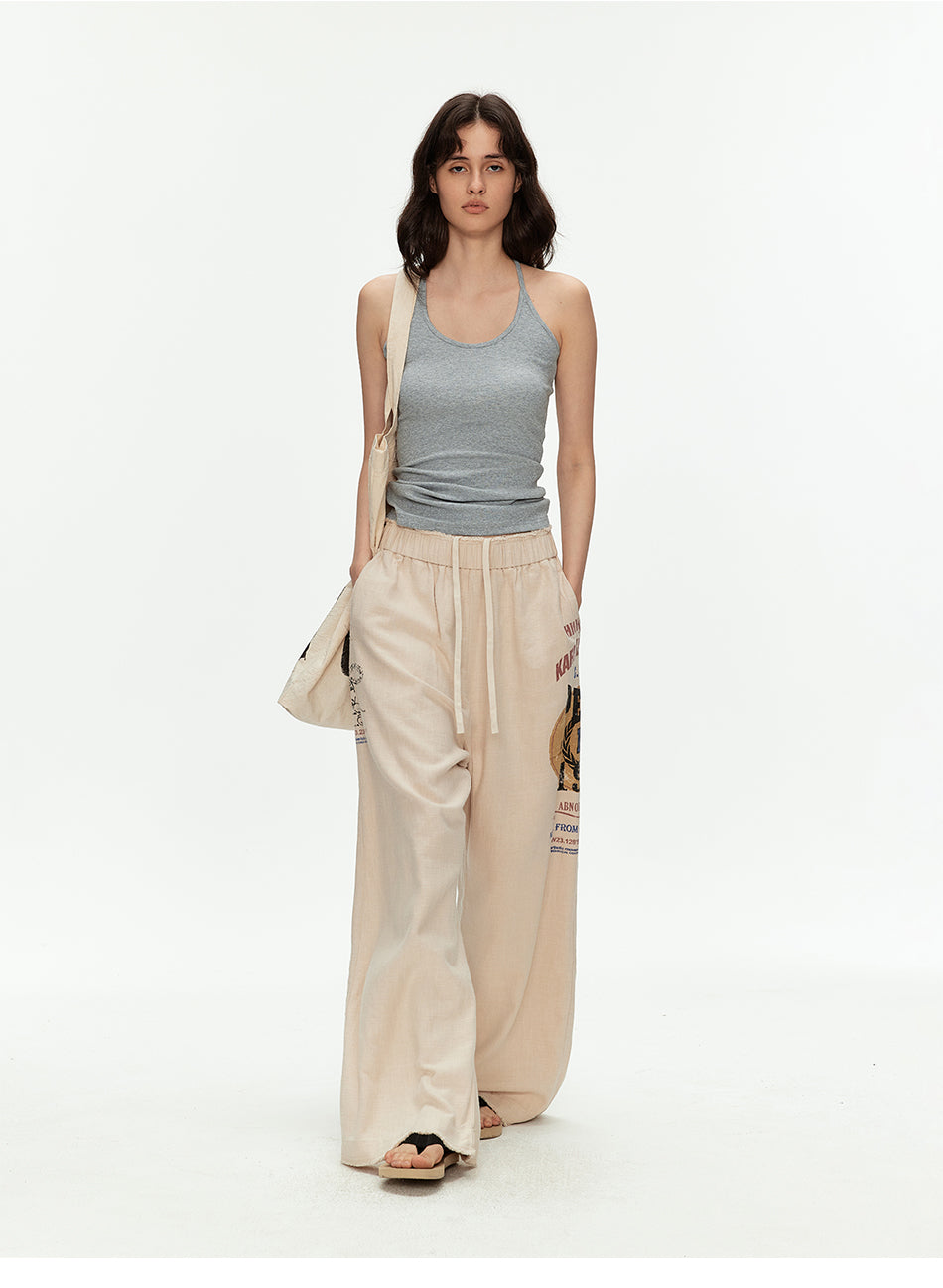 MADWITCH PRINTED LINEN DRAWSTRING PANTS #CK61035