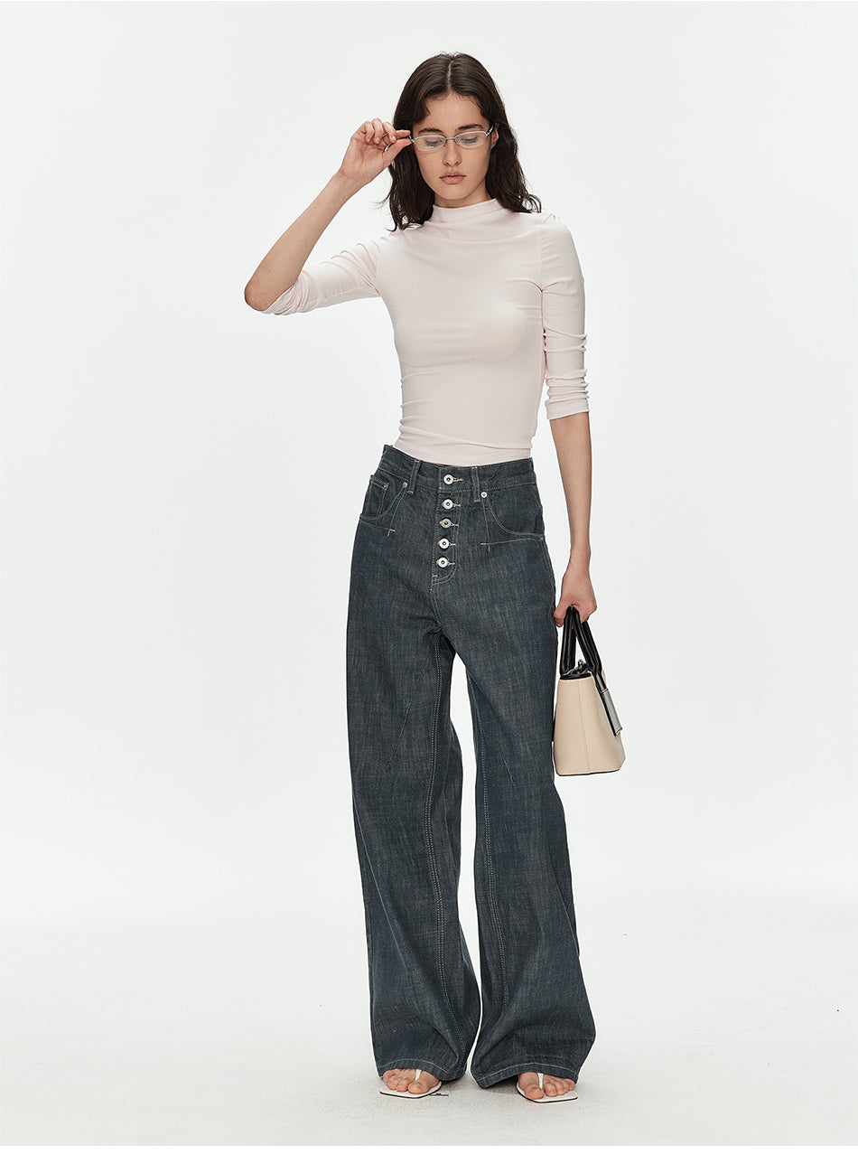 MADWITCH BUTTON FRONT VINTAGE WIDE JEANS #GPC9817