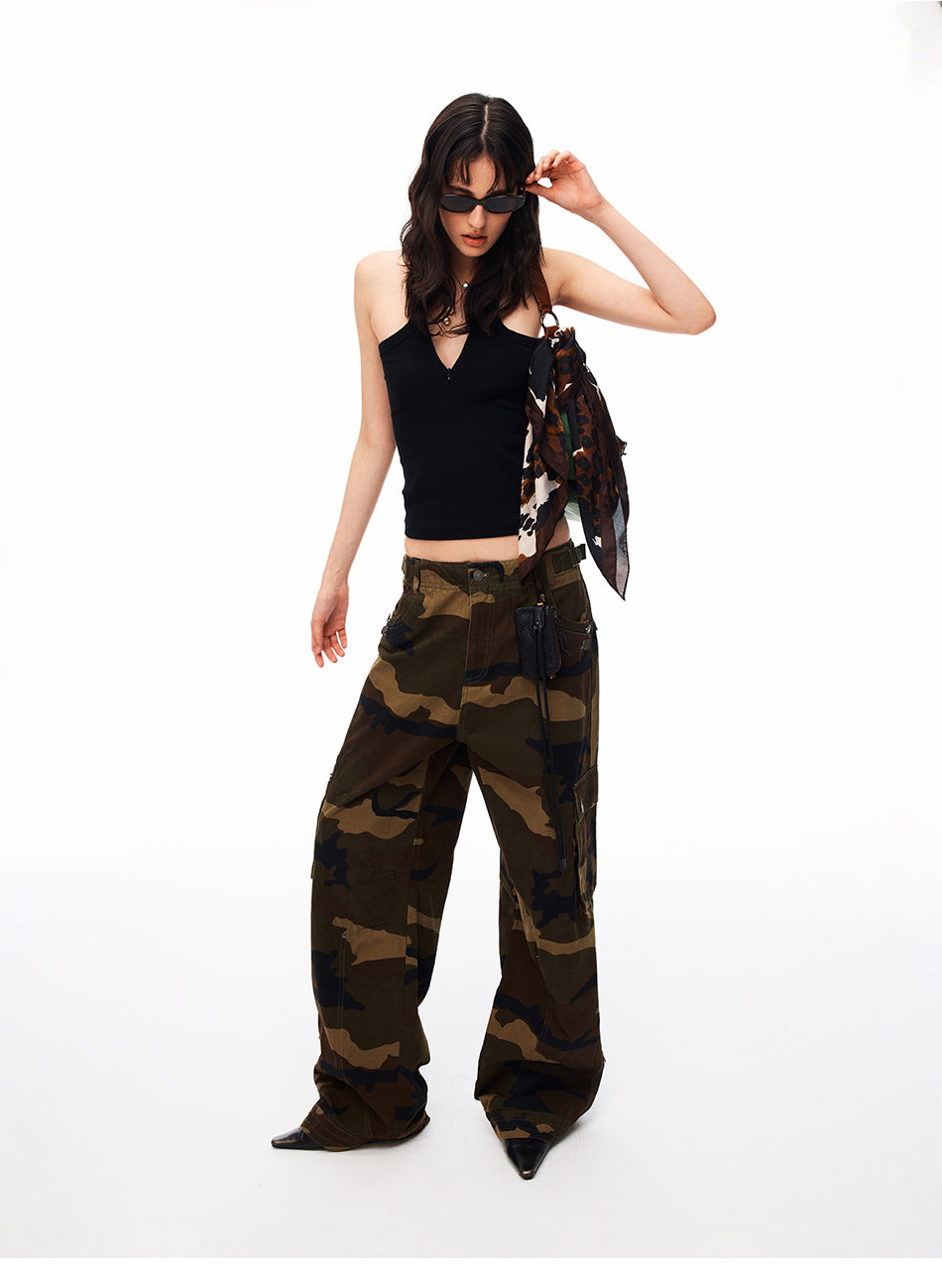 MADWITCH CAMO MULTI-POCKET BUCKLE-BACK CARGO TROUSERS #CK61026