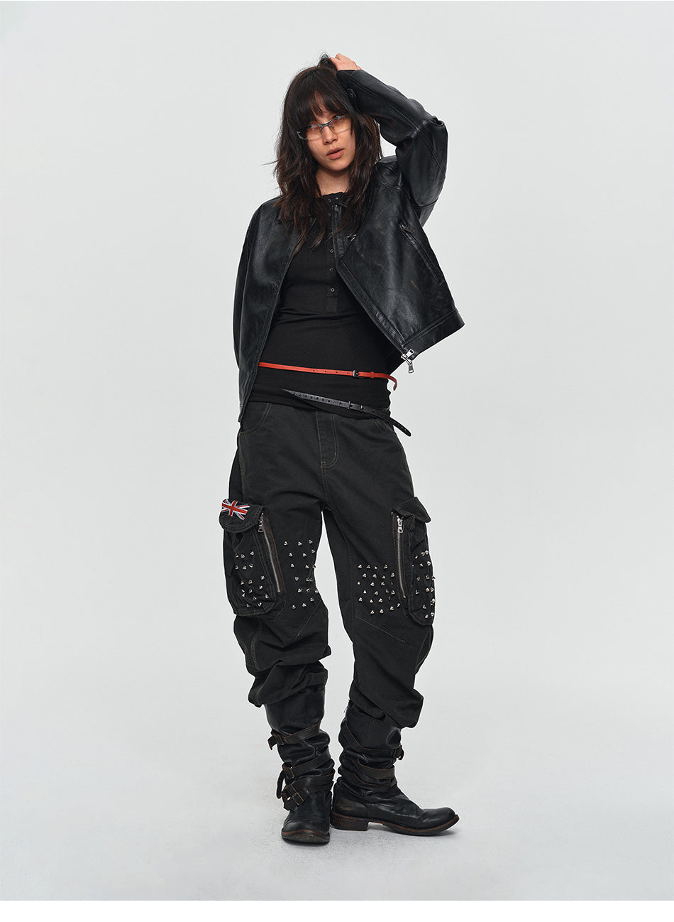 MADWITCH VINTAGE WASHED PU BIKER JACKET #AW26138