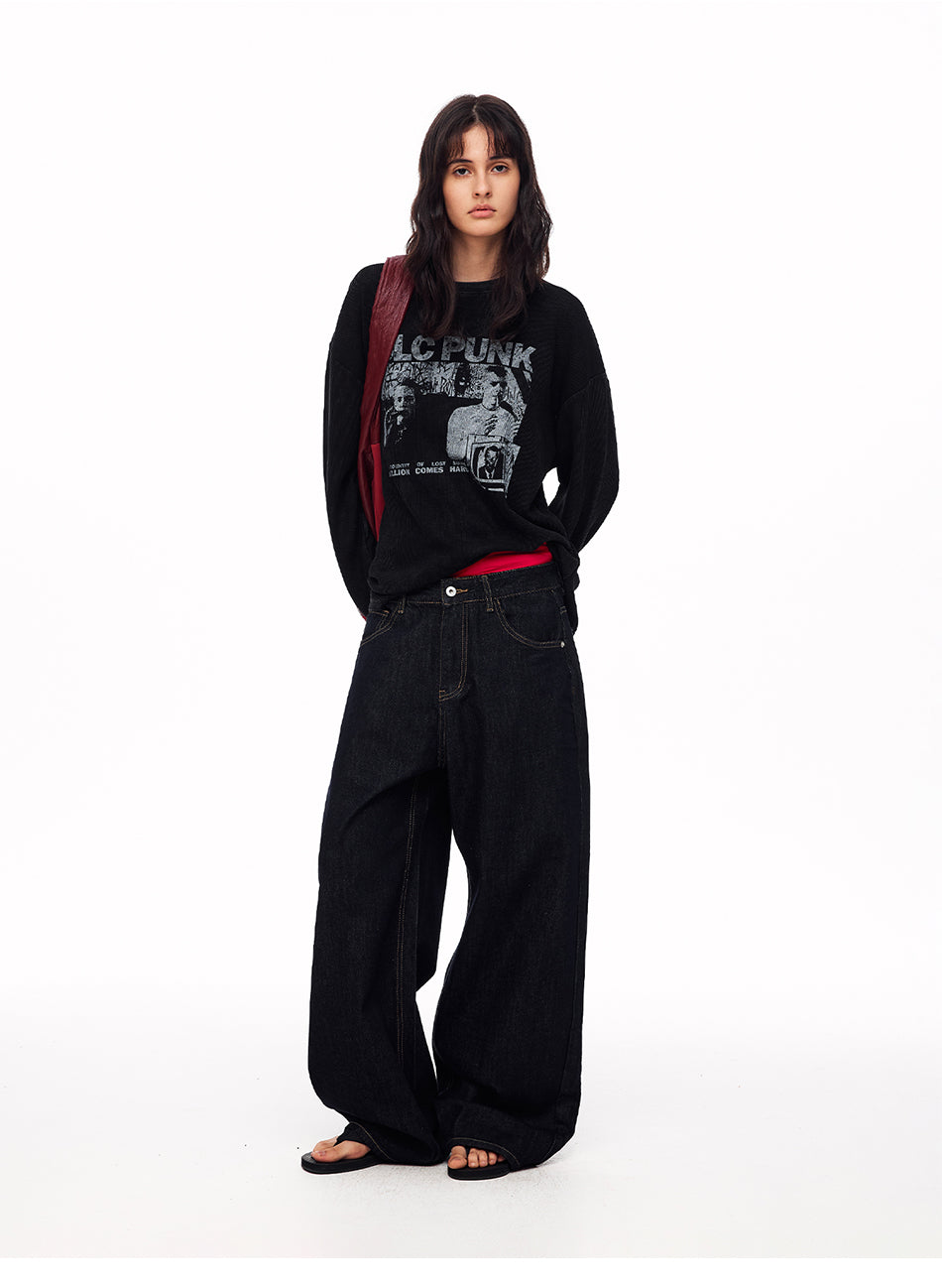 MADWITCH PUNK DISTRESSED WAFFLE-KNIT GRAPHIC T-SHIRT #N2195