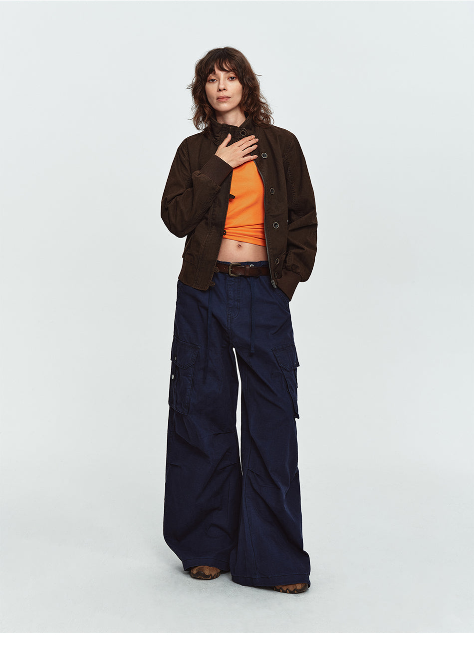 MADWITCH PLEATED MULTI-POCKET CURVED-LEG CARGO PANTS #6856