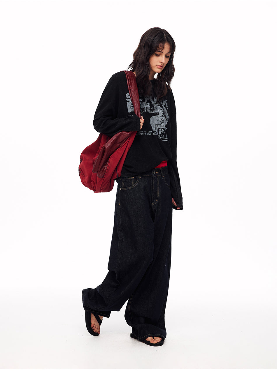 MADWITCH EMBROIDERED BACK-WAIST WIDE-LEG JEANS #WHOA158
