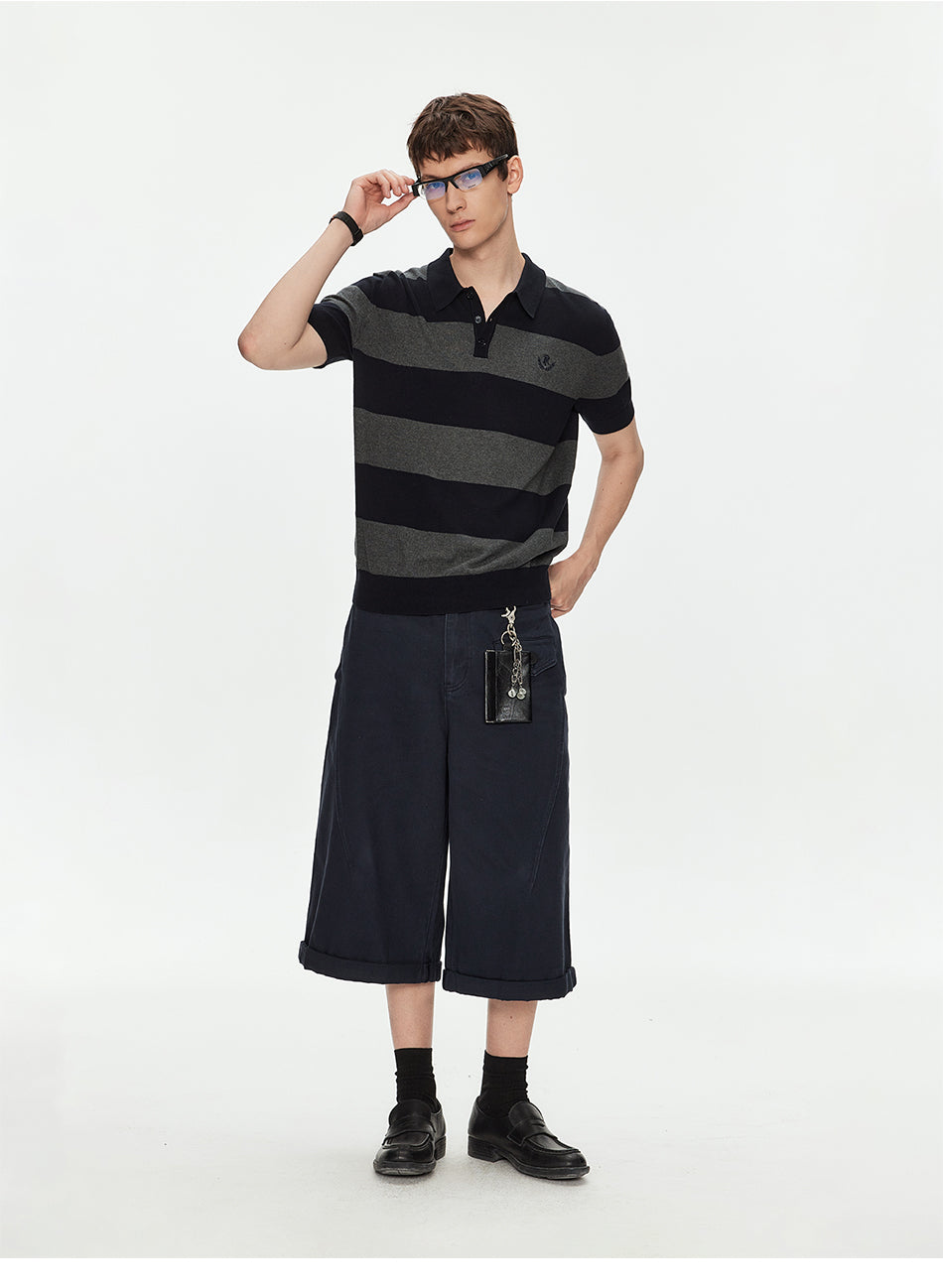 MADWITCH EMBROIDERED STRIPED KNIT POLO SHIRT #27512