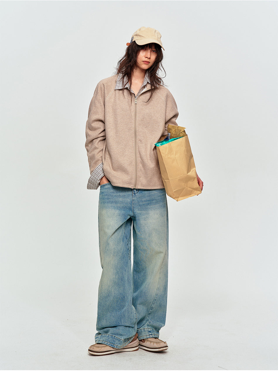 MADWITCH RAGLAN-SLEEVE STAND-COLLAR ZIP SWEATSHIRT #WT2373