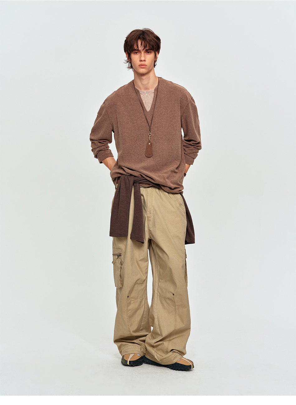 MADWITCH LAYERED HALF-ZIP V-NECK SWEATER #991502