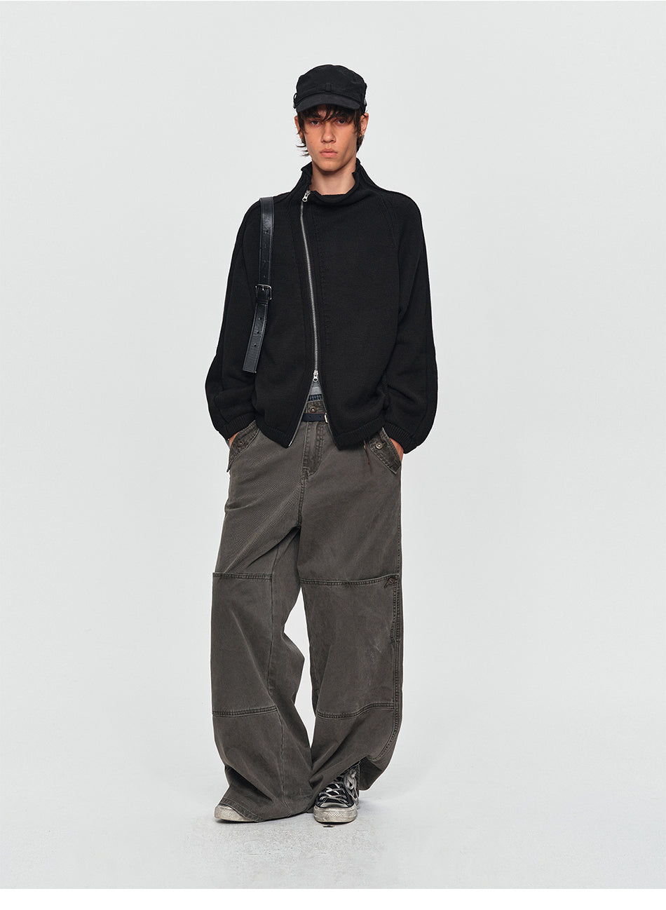 MADWITCH ASYMMETRIC-ZIP CROPPED KNIT CARDIGAN #GPMYC023