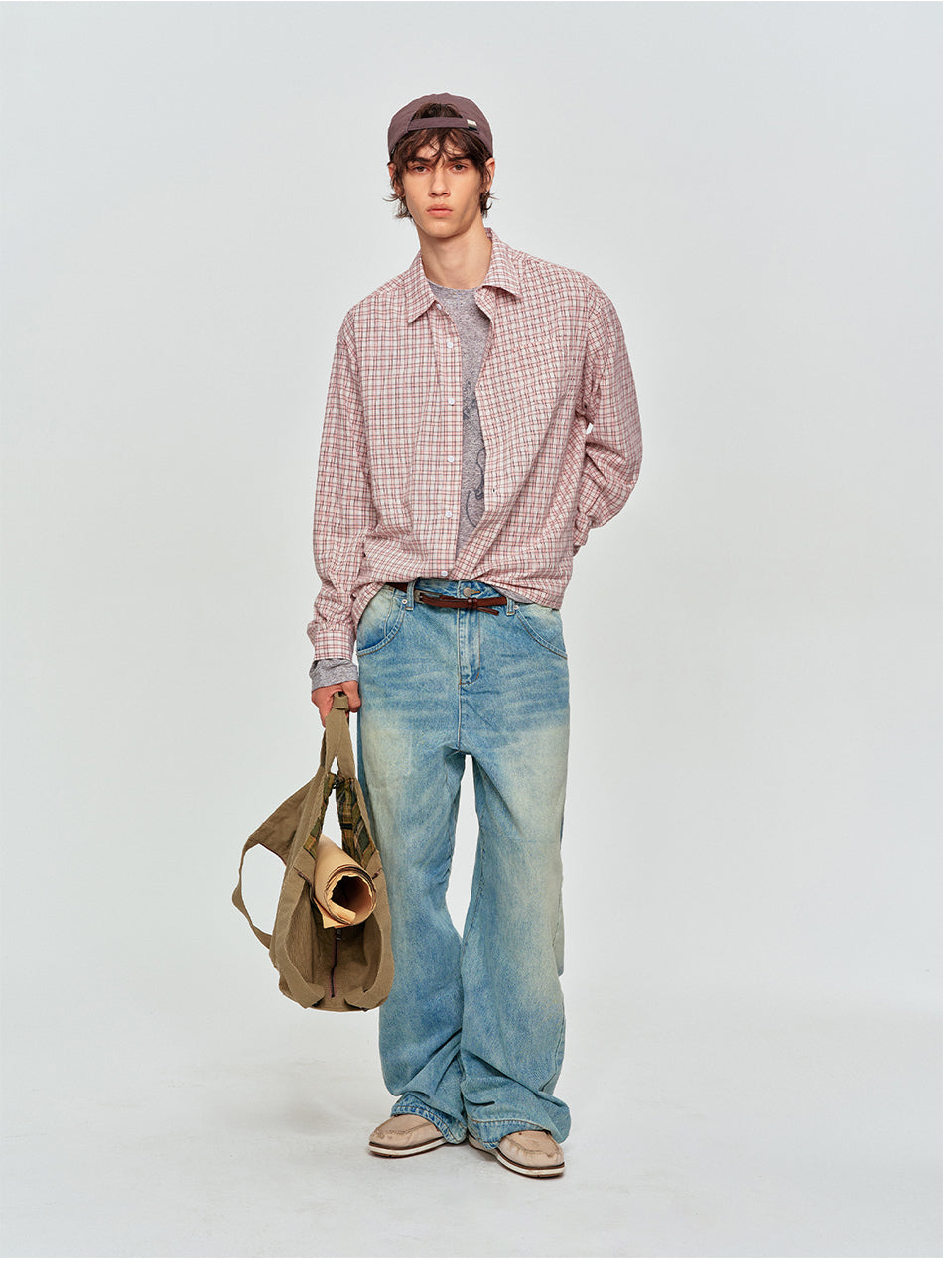 MADWITCH DRAWSTRING PLAID SHIRT #RC153