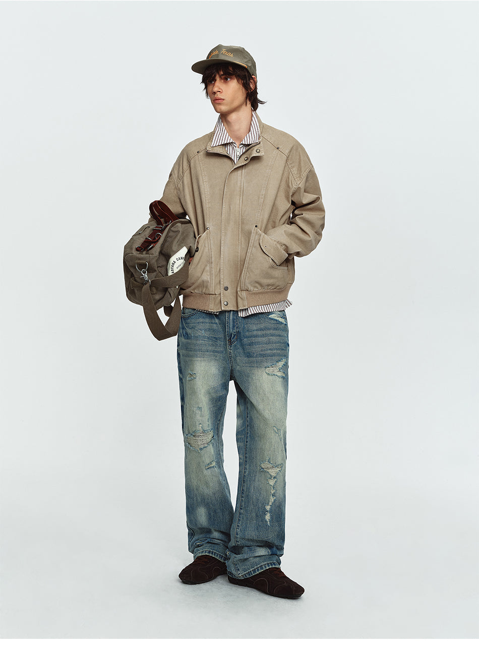 MADWITCH WASHED DISTRESSED CINCHED CROPPED UTILITY JACKET #AW26121