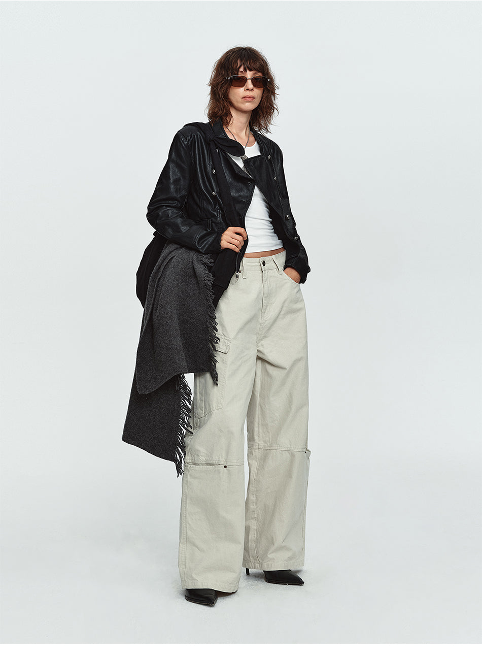 MADWITCH ASYMMETRIC DOUBLE-BREASTED CROPPED FAUX-LEATHER JACKET #C2026351