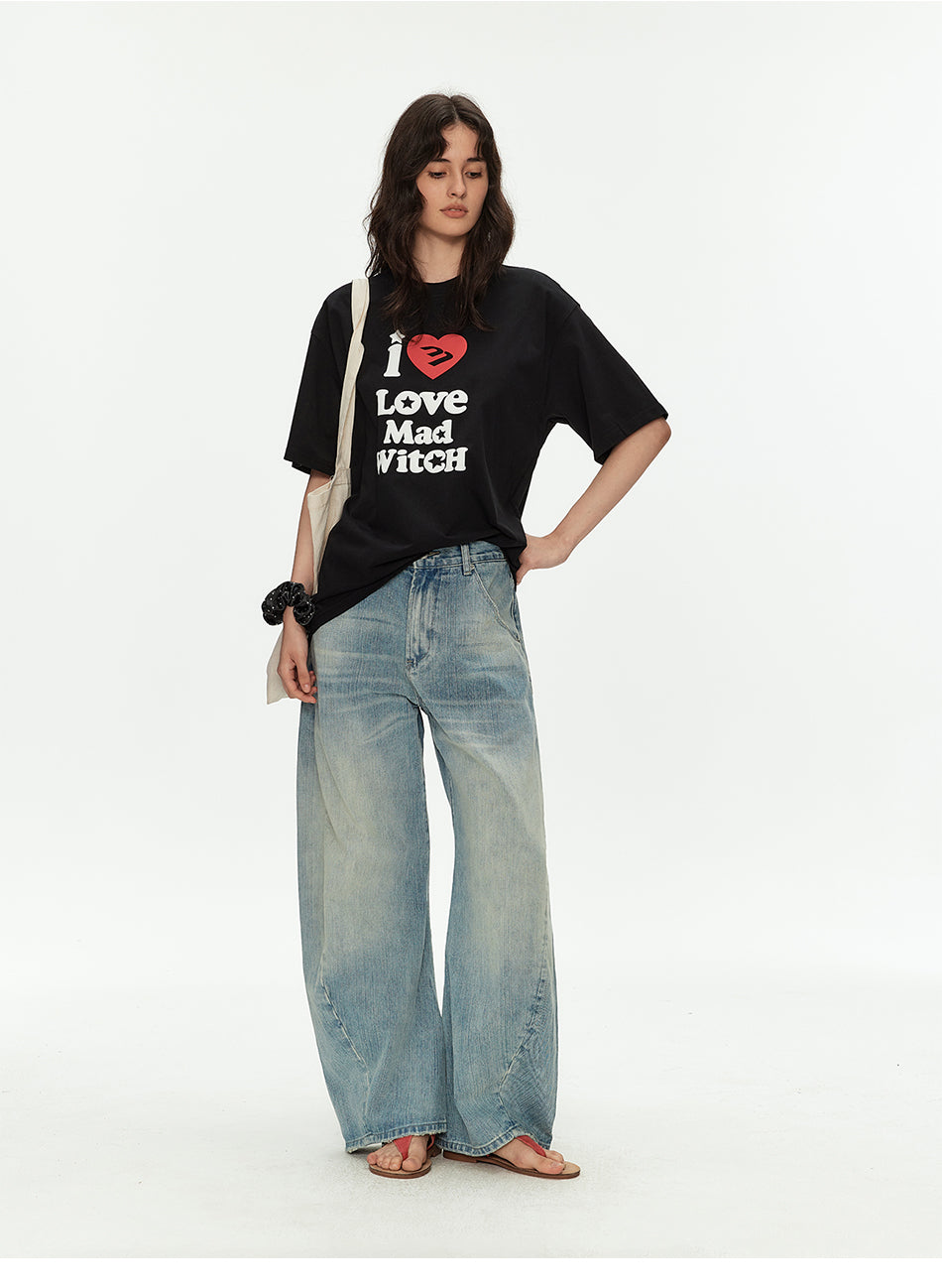 MADWITCH VINTAGE WASHED CURVED JEANS #CK9825