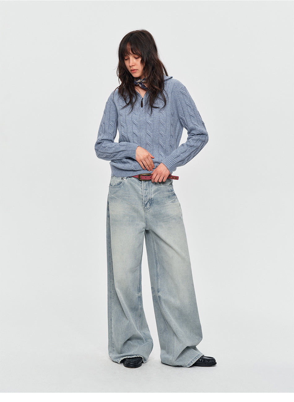MADWITCH VINTAGE WASHED DRAPED WIDE-LEG JEANS #BKJ7102
