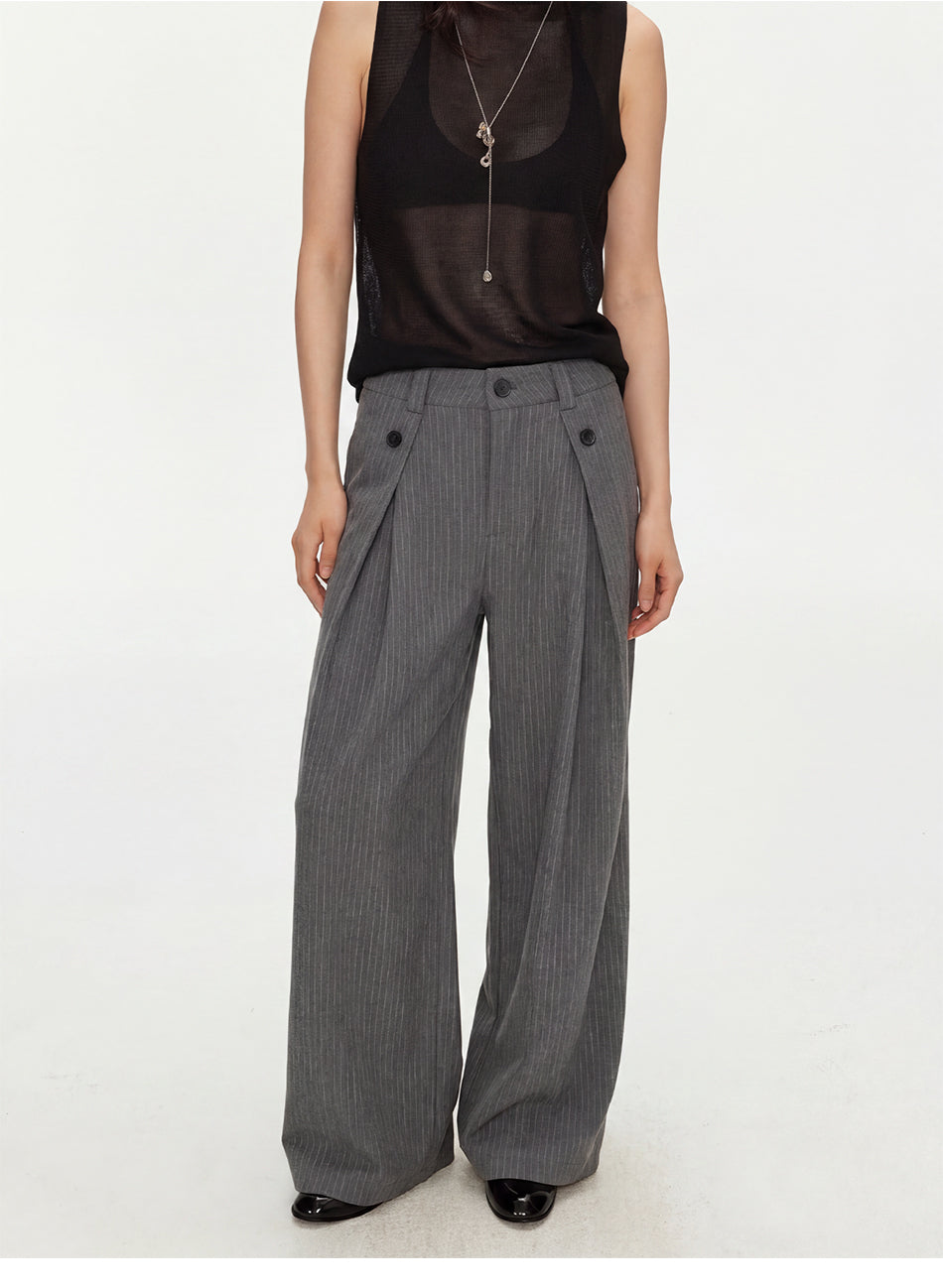 MADWITCH PINSTRIPE PLEATED WIDE-LEG TROUSERS #CK61093