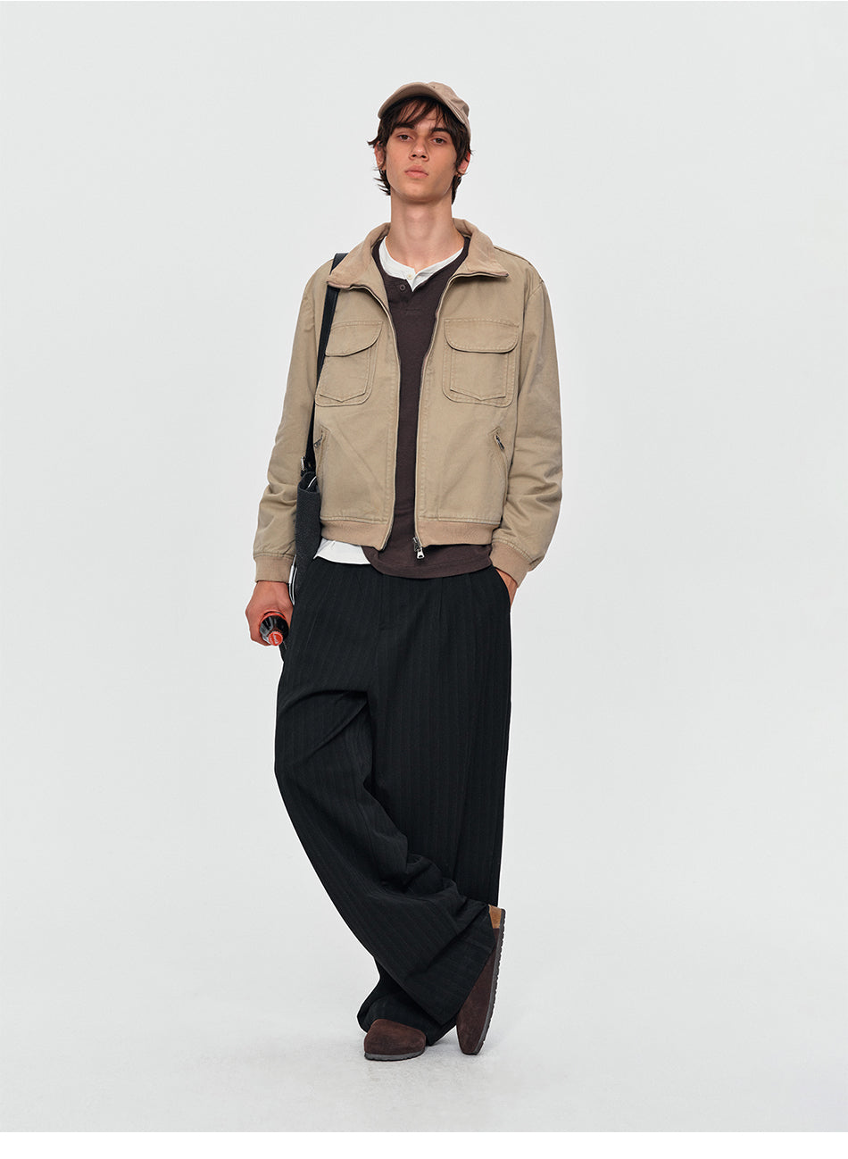 MADWITCH WASHED DUAL-POCKET STAND-COLLAR WORKWEAR JACKET #DY26043