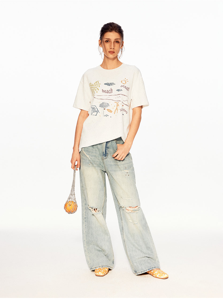 MADWITCH VINTAGE BEACH PRINT TEE #991310